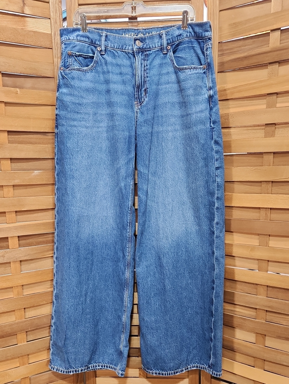 American Eagle Strigid Low Rise Ultra Wide Leg Jeans Women 12 Long Denim Cotton